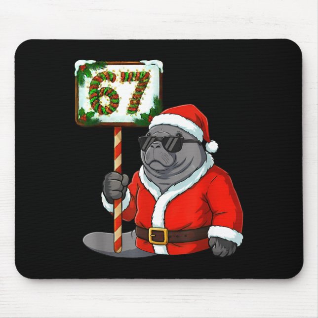 67 Manatee Christmas Six Seven Meme Brainrot Manat Mouse Pad (Front)