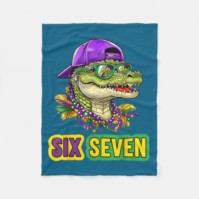 67 Mardigator Alligator Mardi Gras Six Seven Funny Fleece Blanket (Front)