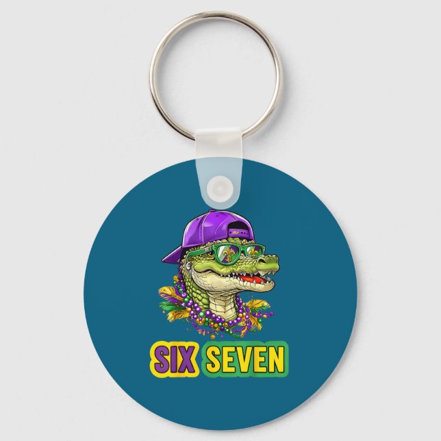 67 Mardigator Alligator Mardi Gras Six Seven Funny Keychain (Front)
