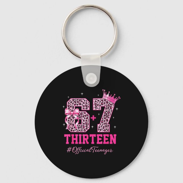67 Meme 13th Birthday Girl Leopard Nk Bow Cute Tee Keychain (Front)