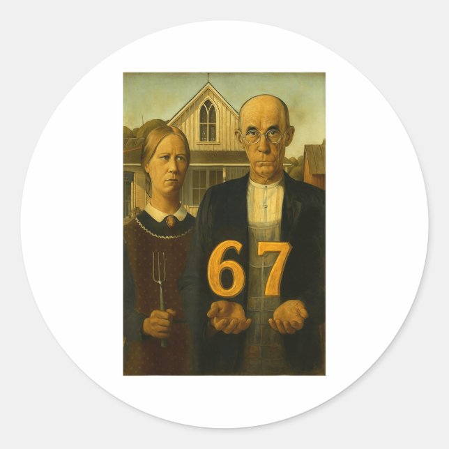 67 Meme American Gothic Art Six Seven Gen Alpha Sl Classic Round Sticker (Front)