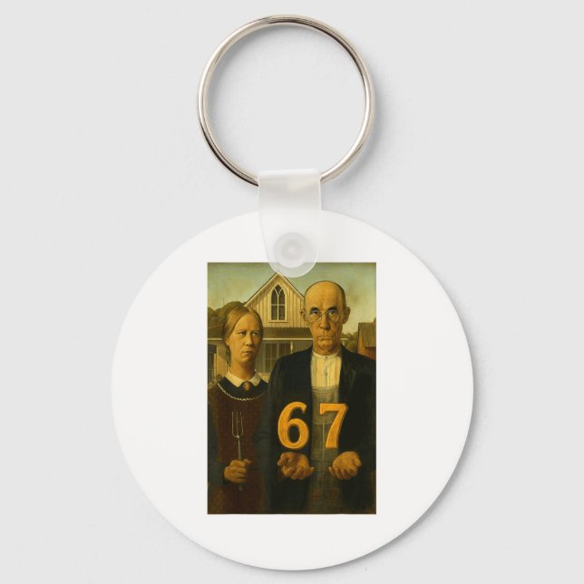 67 Meme American Gothic Art Six Seven Gen Alpha Sl Keychain (Front)
