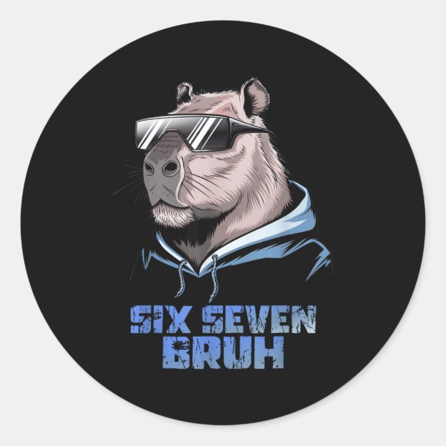 67 Meme Capybara Funny Six Seven Bruh Capybara For Classic Round Sticker (Front)
