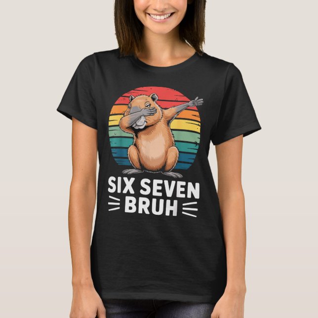 67 Meme Capybara Funny Six Seven Bruh Humor For Ki T-Shirt (Front)