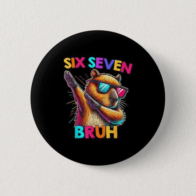 67 Meme Capybara Six Seven Bruh Capybara Kids Boys Button (Front)