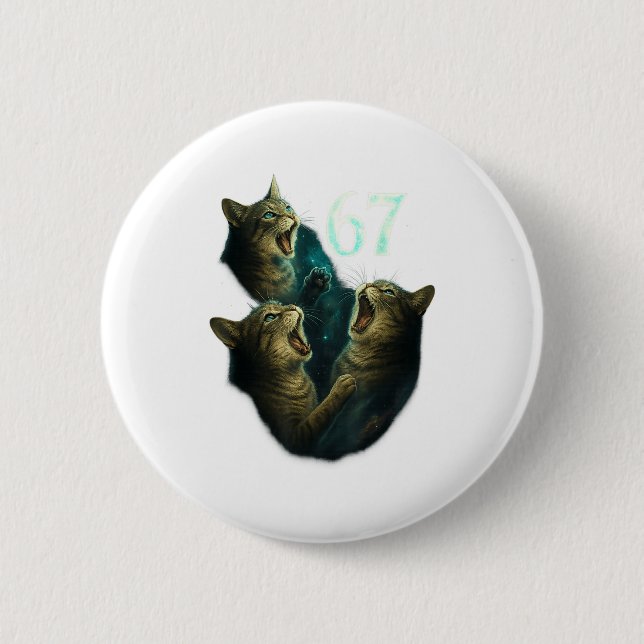 67 Meme Cat Howling At 67 Funny 6 7  Button (Front)
