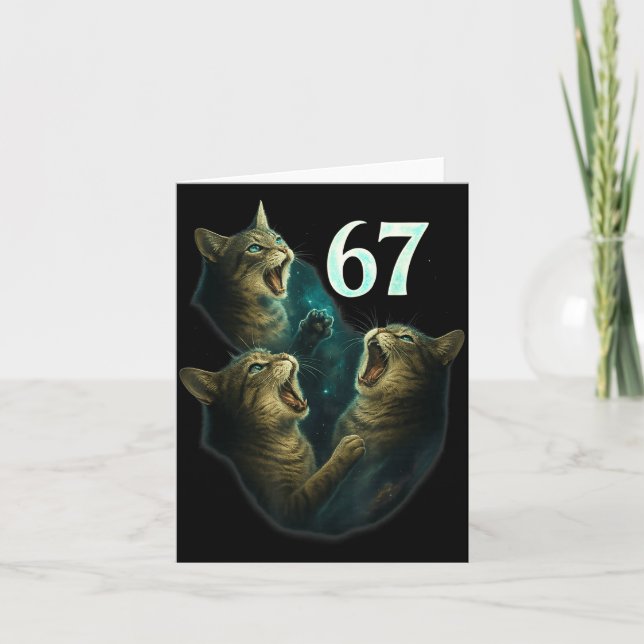 67 Meme Cat Howling At 67 Funny 6 7  Card (Front)