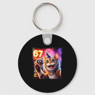 67 Meme Cat Raccoon New Year Selfie Funny Birthday Keychain