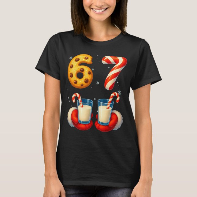 67 Meme Christmas Cookie Candy Cane Funny Six Seve T-Shirt (Front)