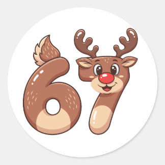 67 Meme Christmas Reindeer Classic Round Sticker