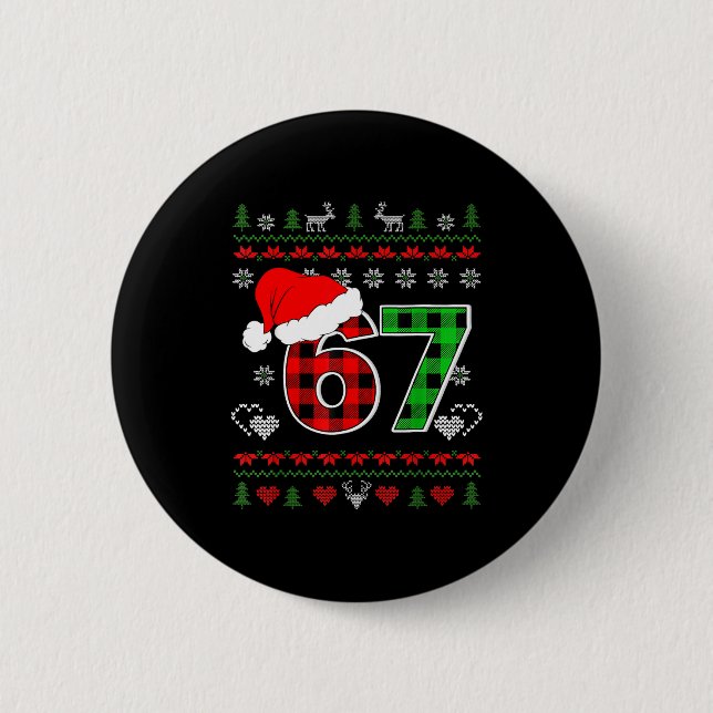 67 Meme Christmas Six Seven Xmas Ugly Sweater Men  Button (Front)