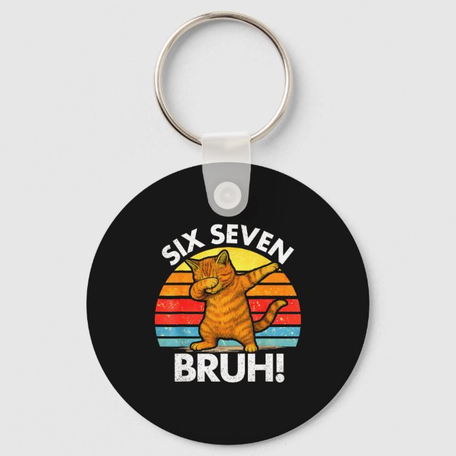 67 Meme Dabbing Cat Six Seven 6 7  Keychain (Front)