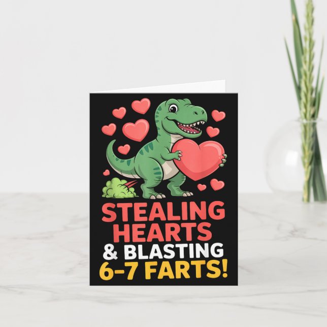 67 Meme Dinosaur Stealing Hearts 6-7 Farts Valenti Card (Front)