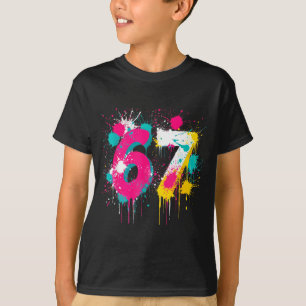 67 Meme Drip Spray Paint Six Seven 80s Bright Colo T-Shirt