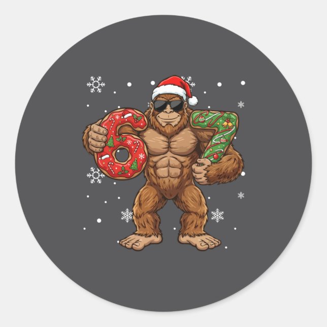 67 Meme Funny Big Foot Six Seven Christmas Xmas Sa Classic Round Sticker (Front)