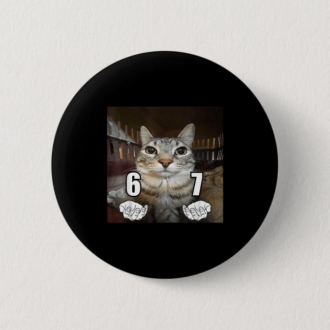 67 Meme Funny Cat Six Seven Meme 6 7  Button (Front)