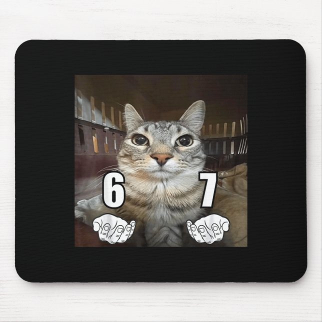 67 Meme Funny Cat Six Seven Meme 6 7  Mouse Pad (Front)