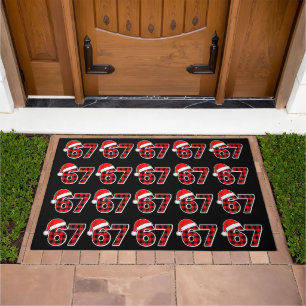 67 Meme Funny Christmas Red Plaid Xmas Pajamas  Doormat