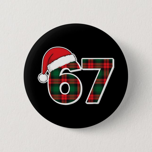 67 Meme Funny Christmas Red Plaid Xmas Pajamas Sla Button (Front)