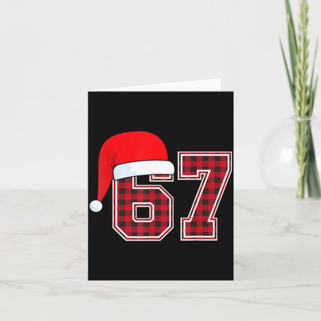 67 Meme Funny Christmas Red Plaid Xmas Pajamas Sla Card (Front)