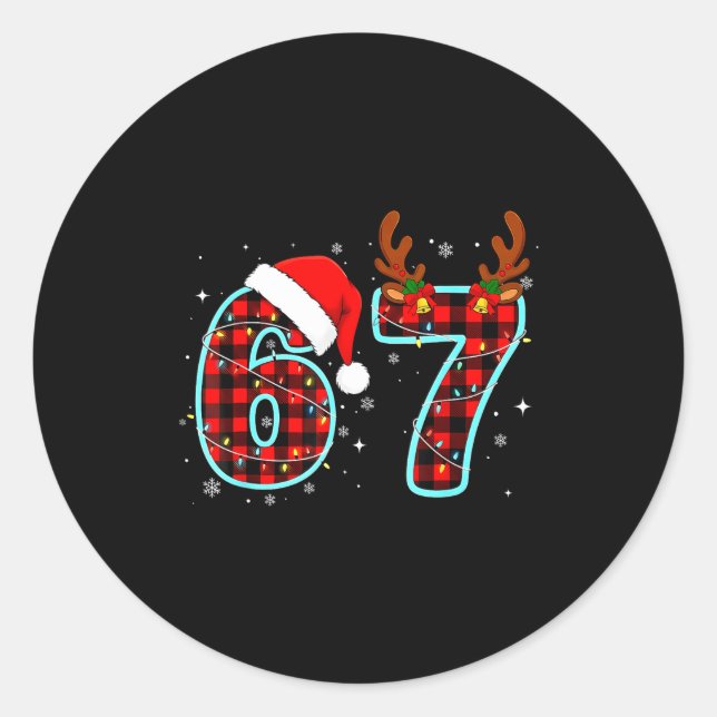 67 Meme Funny Christmas Red Plaid Xmas Pajamas Sla Classic Round Sticker (Front)