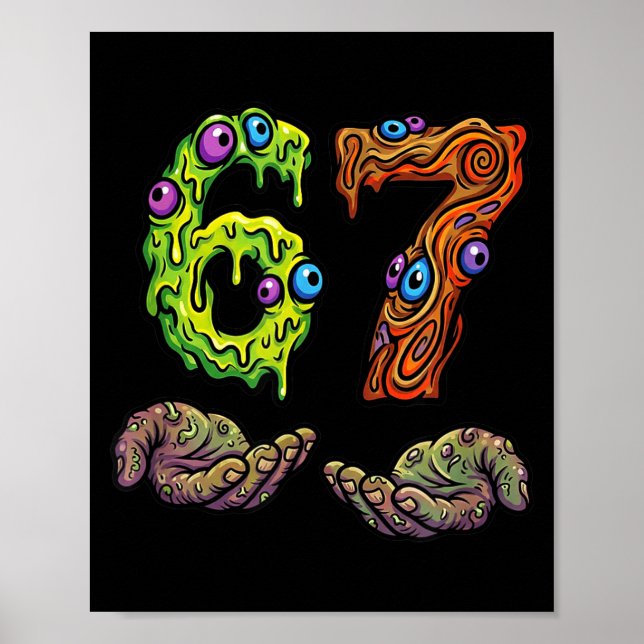 67 Meme Funny Gen Alpha Six Seven Hands Gesture Br Poster (Front)