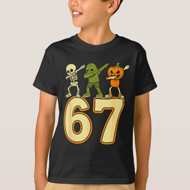 67 Meme Funny Halloween Numbers Six Seven Men Wome T-Shirt (Front)