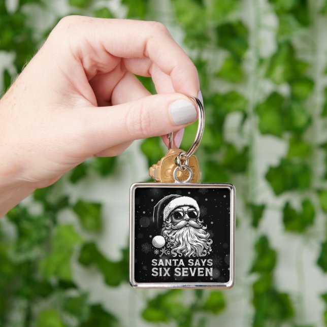 67 Meme Funny Santa Says Six Seven Christmas Keychain (Hand)