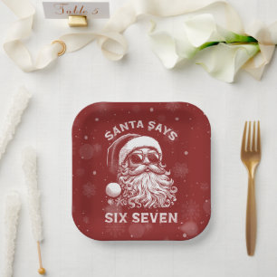 67 Meme Funny Santa Says Six Seven Christmas Paper Plates