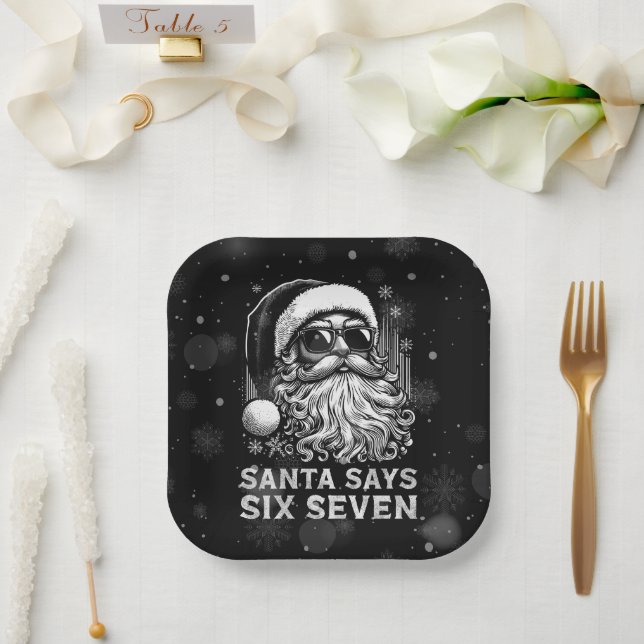 67 Meme Funny Santa Says Six Seven Christmas Paper Plates (Wedding)