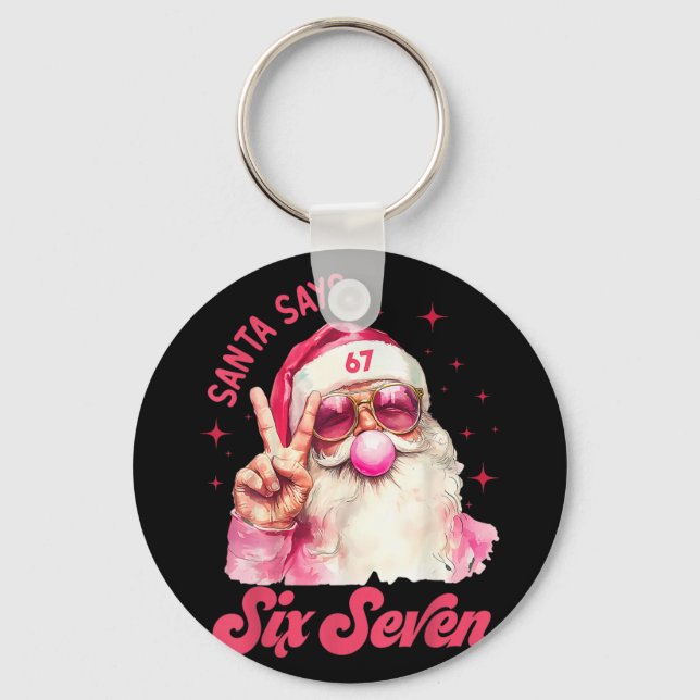 67 Meme Funny Six Seven Christmas 6-7 Meme Santa 6 Keychain (Front)