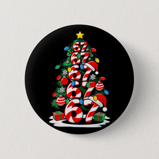 67 Meme Funny Six Seven Christmas Tree Lights Xmas Button (Front)