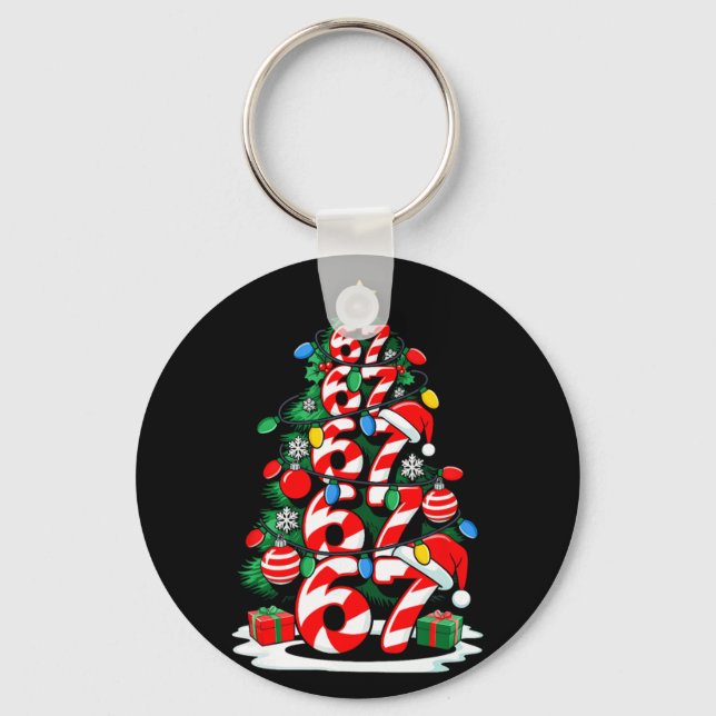 67 Meme Funny Six Seven Christmas Tree Lights Xmas Keychain (Front)