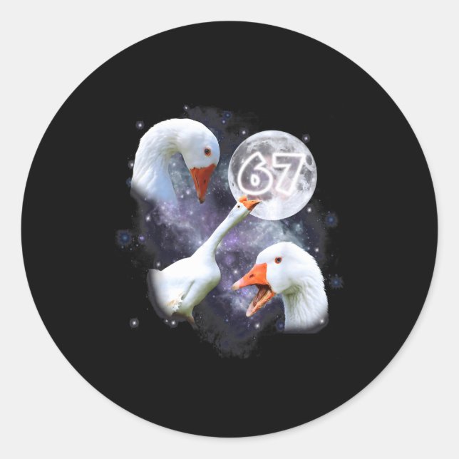 67 Meme Goose Howling At The Moon Funny Six Seven  Classic Round Sticker (Front)