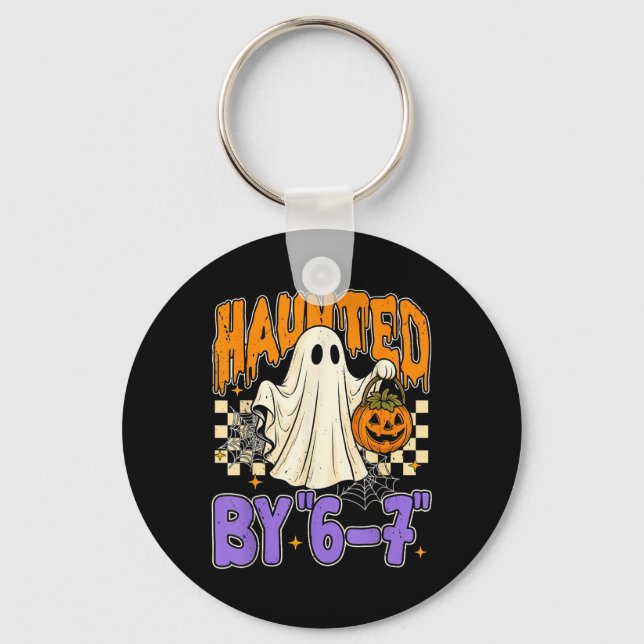 67 Meme Halloween Haunted- Funny Ghost And Pumpkin Keychain (Front)