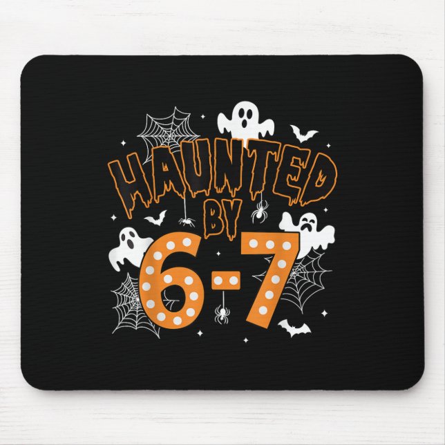 67 Meme Halloween Haunted– Funny Ghost And Pumpkin Mouse Pad (Front)