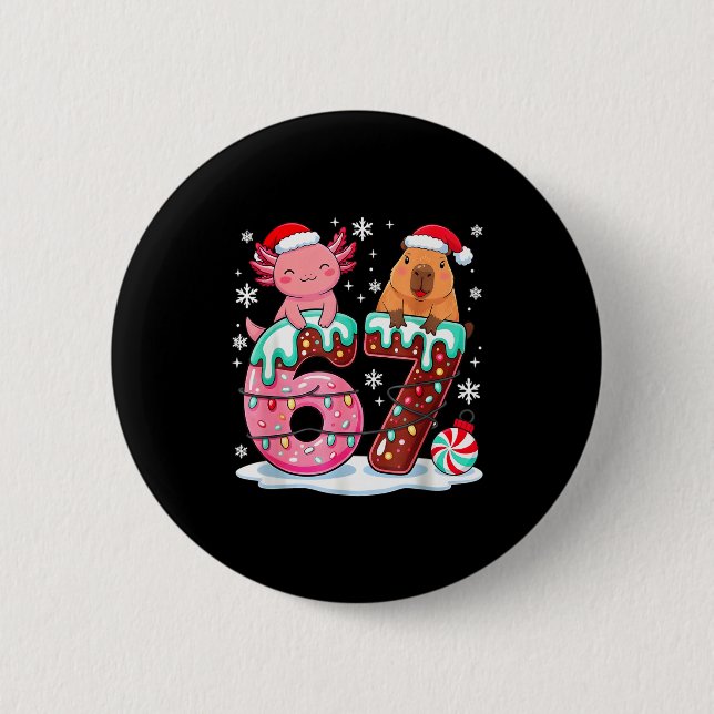 67 Meme Kawaii Axolotl Capybara Christmas Ice Crea Button (Front)