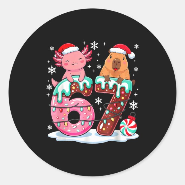 67 Meme Kawaii Axolotl Capybara Christmas Ice Crea Classic Round Sticker (Front)