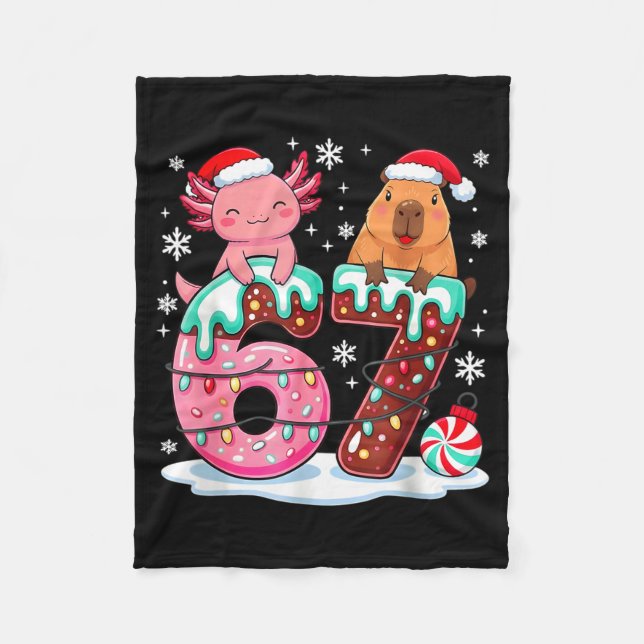 67 Meme Kawaii Axolotl Capybara Christmas Ice Crea Fleece Blanket (Front)