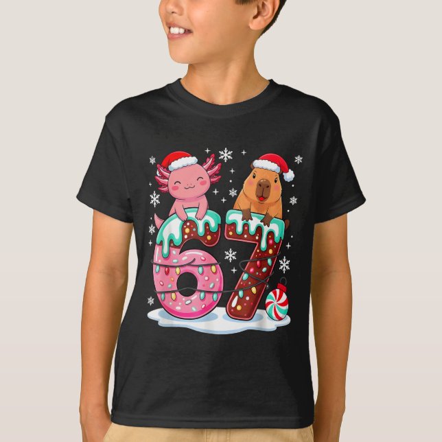 67 Meme Kawaii Axolotl Capybara Christmas Ice Crea T-Shirt (Front)