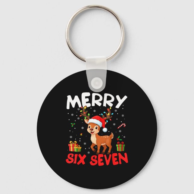67 Meme Merry Six Seven Reindeer Funny Christmas W Keychain (Front)