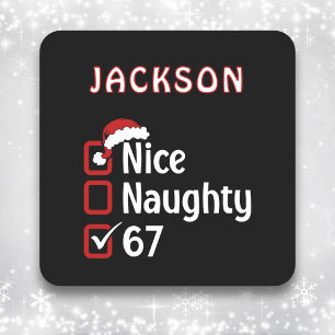 67 Meme Nice Naughty Santa Hat Funny Name Square Sticker
