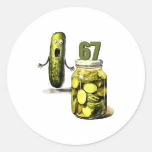 67 Meme Pickle Surprise A Jar Of Sliced Pickles Cu Classic Round Sticker