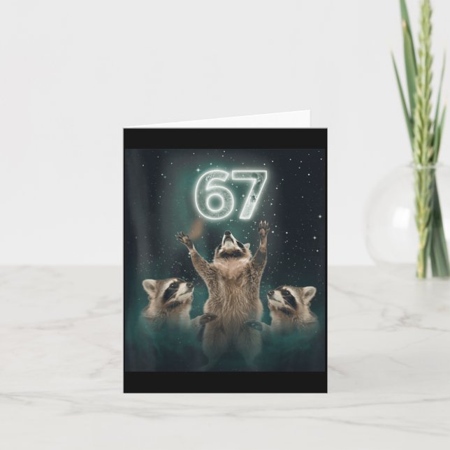 67 Meme Raccoon Howling At The Moon 6 7 Funny Weir Card (Front)