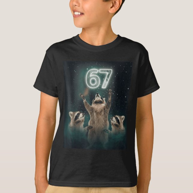 67 Meme Raccoon Howling At The Moon 6 7 Funny Weir T-Shirt (Front)