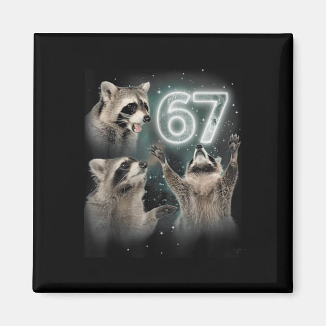 67 Meme Racoon Howling At The Moon 67 6 7 Hallowee Magnet (Front)