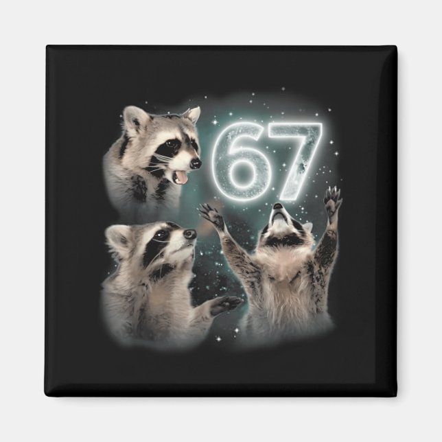 67 Meme Racoon Howling At The Moon Six Seven Trash Magnet (Front)
