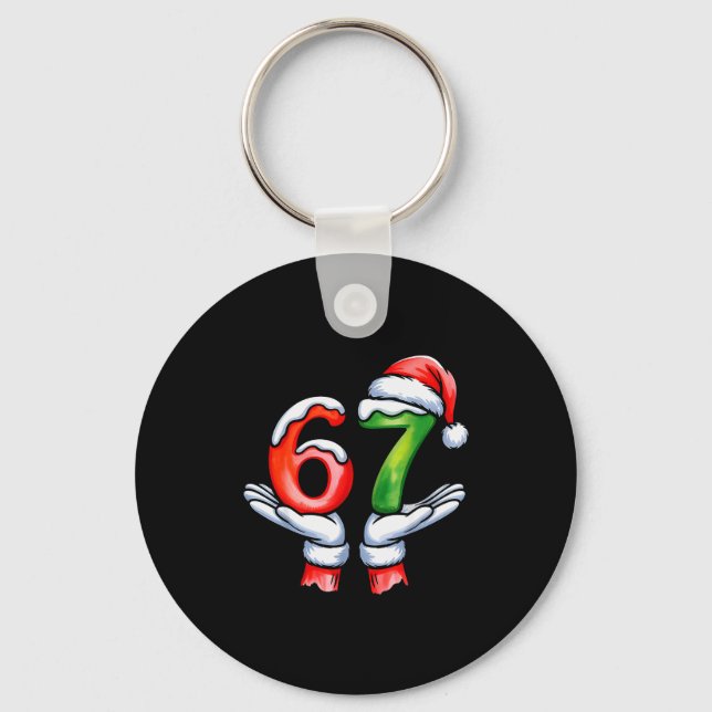 67 Meme Santa Claus Hand Funny Six Seven Christmas Keychain (Front)