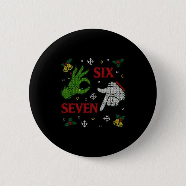 67 Meme Santa Hands Christmas Ugly Sweater Xmas Ce Button (Front)