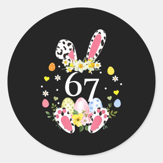 67 meme six seven 6 7 bunny leopard kids funny classic round sticker (Front)